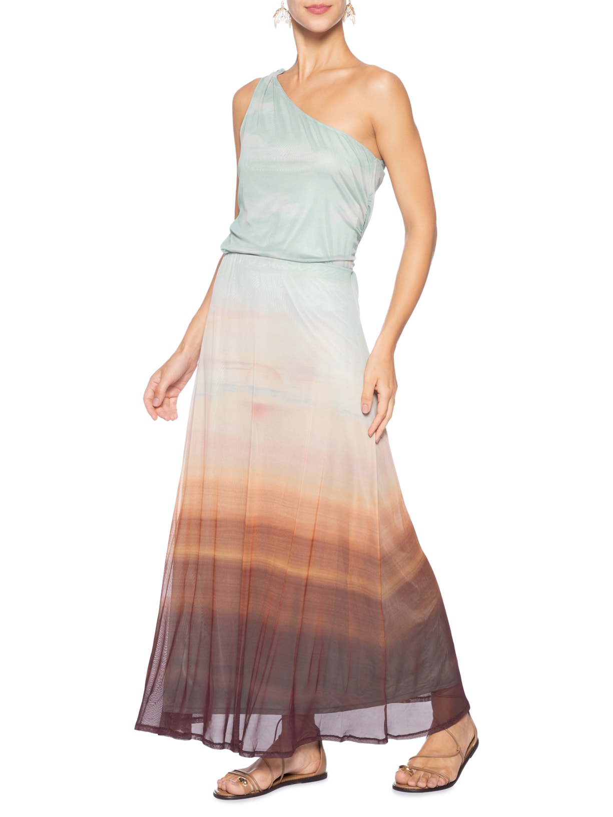 Saia Tule Estampa Pôr Do Sol Azul Dress To