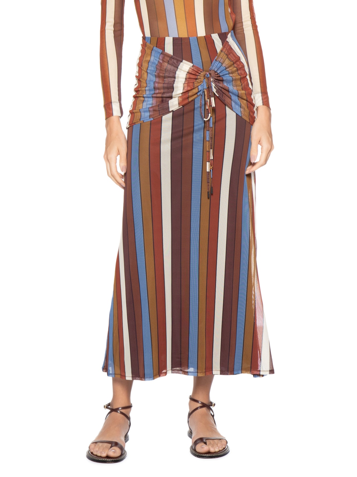 Saia Tule Estampa Sintonia Marrom Dress To