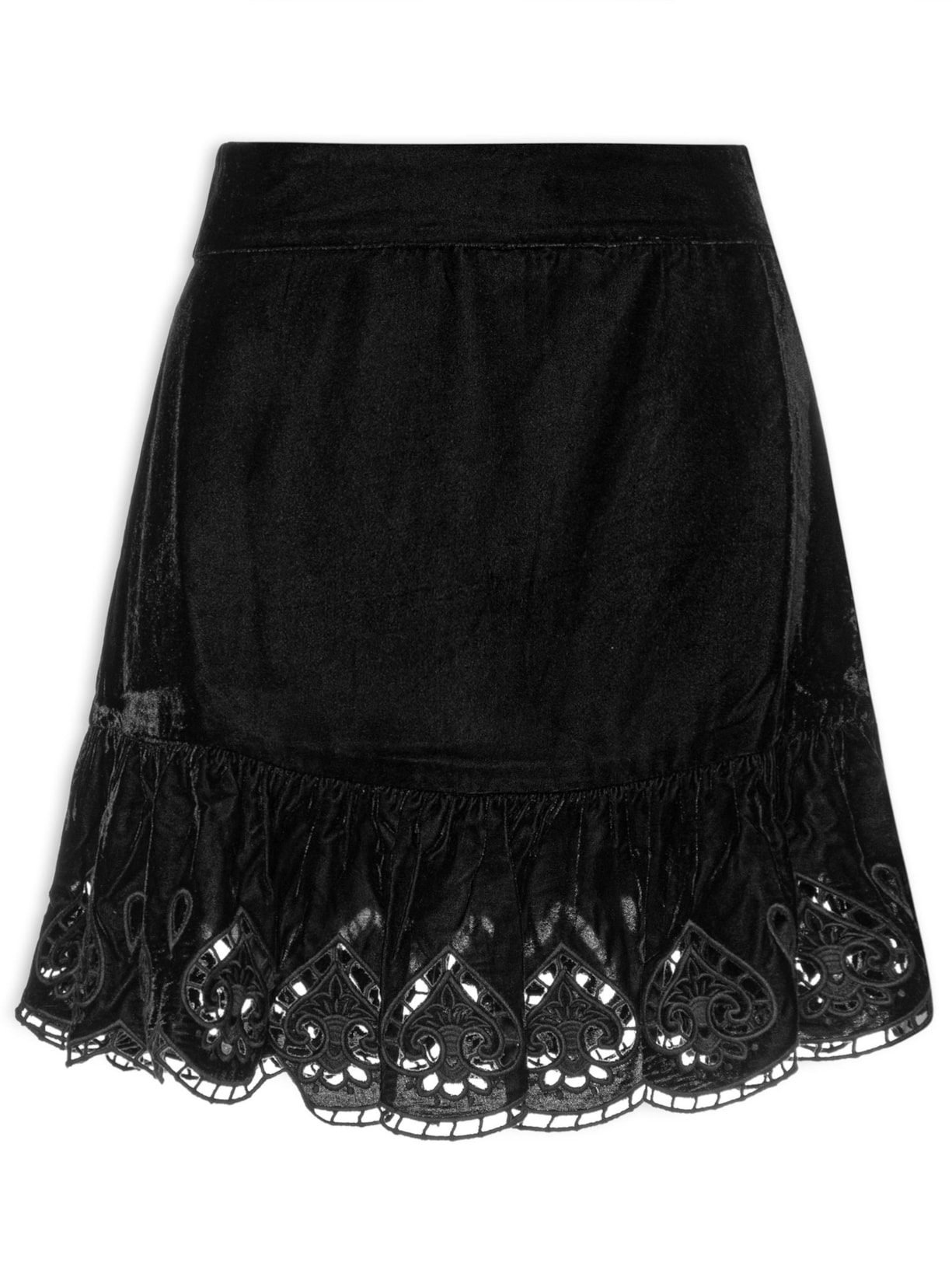 Saia Veludo Bordado Coração - Preto