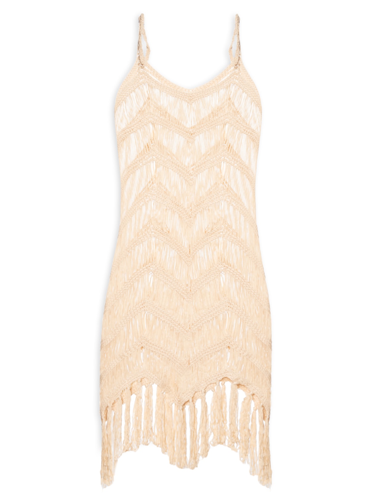 Saída De Praia Feminina Vestido Com Franjas - Bege