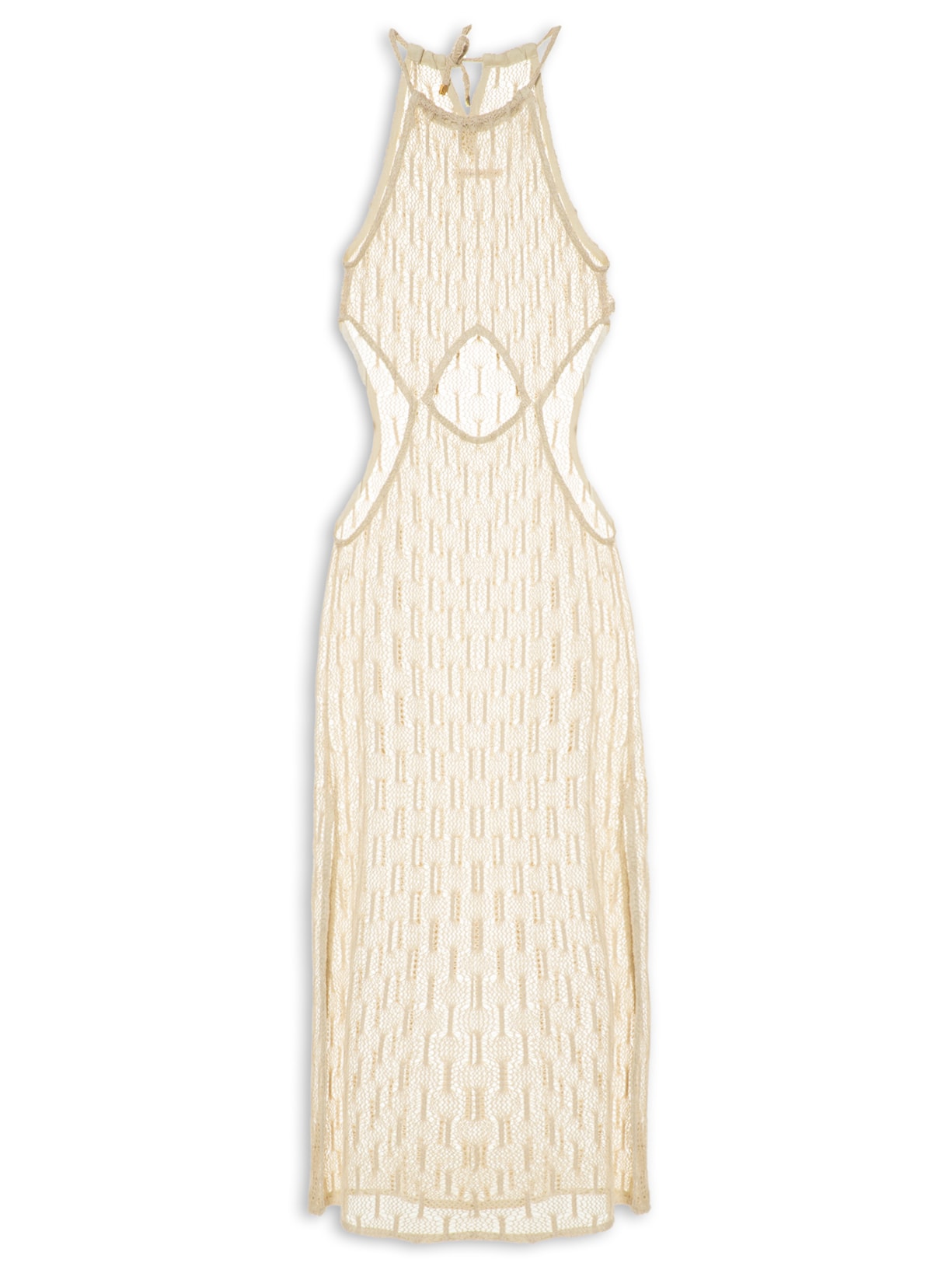 Saída De Praia Fendas Recortes Crochet Rimini - Bege