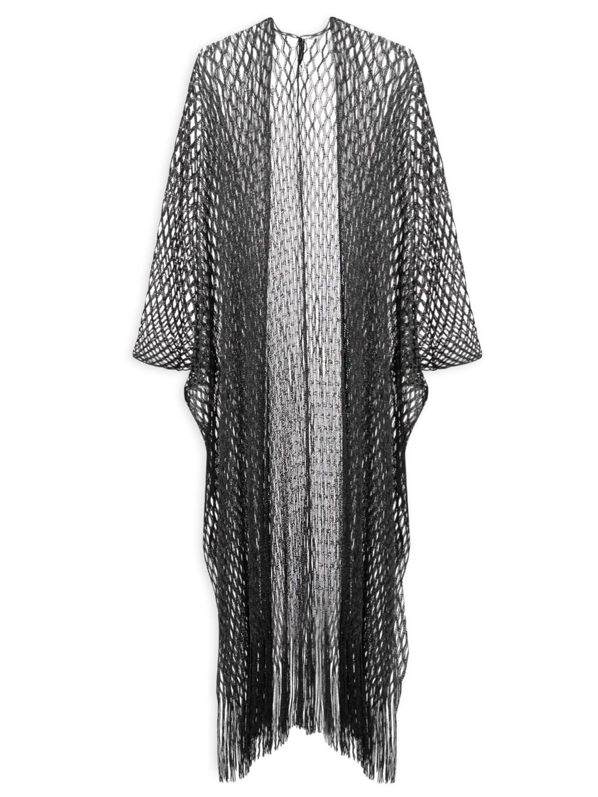 Saída De Praia Kimono Em Tricot - Preto