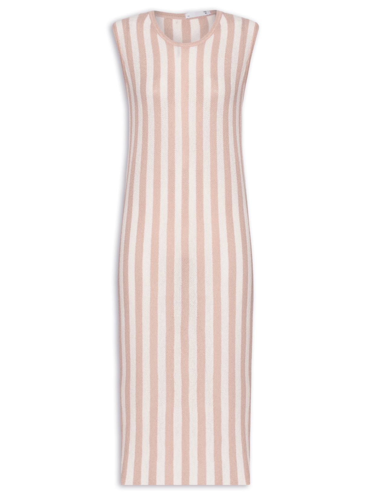 Saída de Praia Midi Listrado Em Tricot - Bege