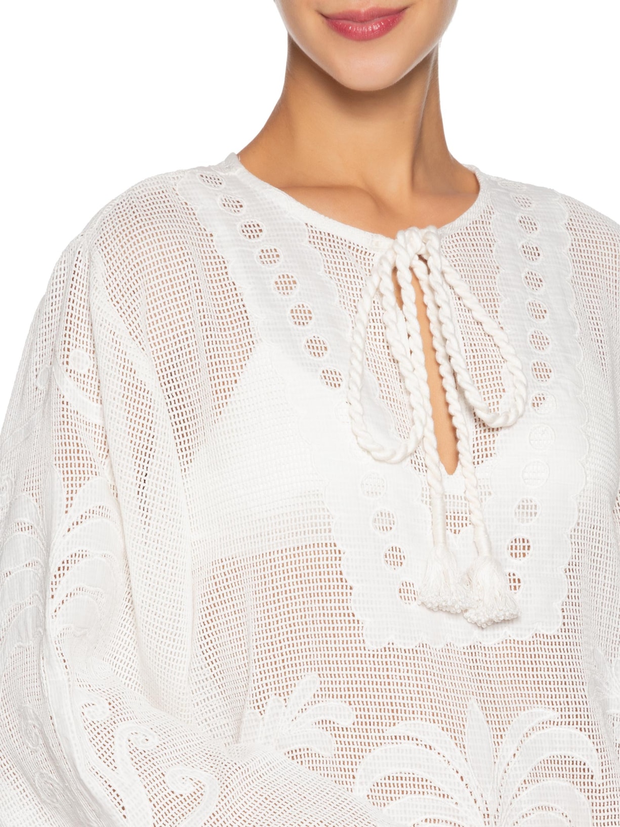 Saída Feminina Caftan Tela Listra Tropical Off White Farm Praia