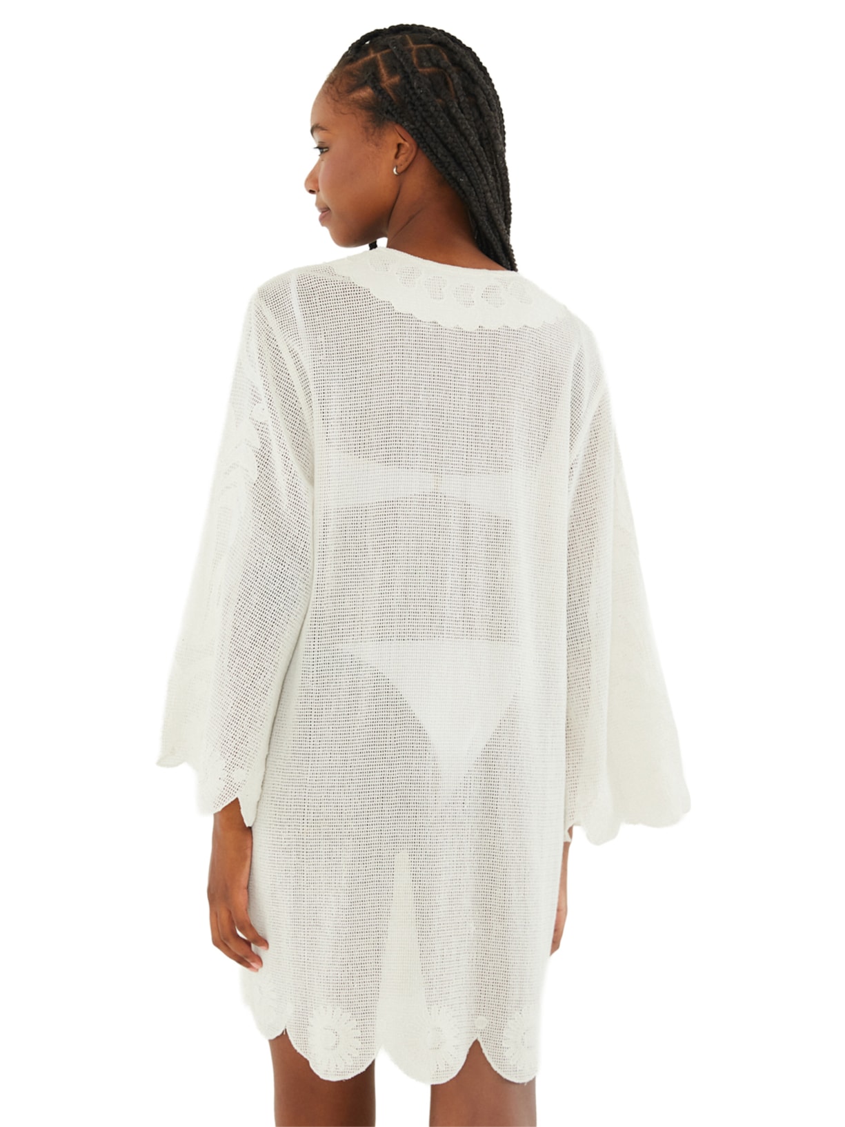Saída Feminina Caftan Tela Listra Tropical Off White Farm Praia