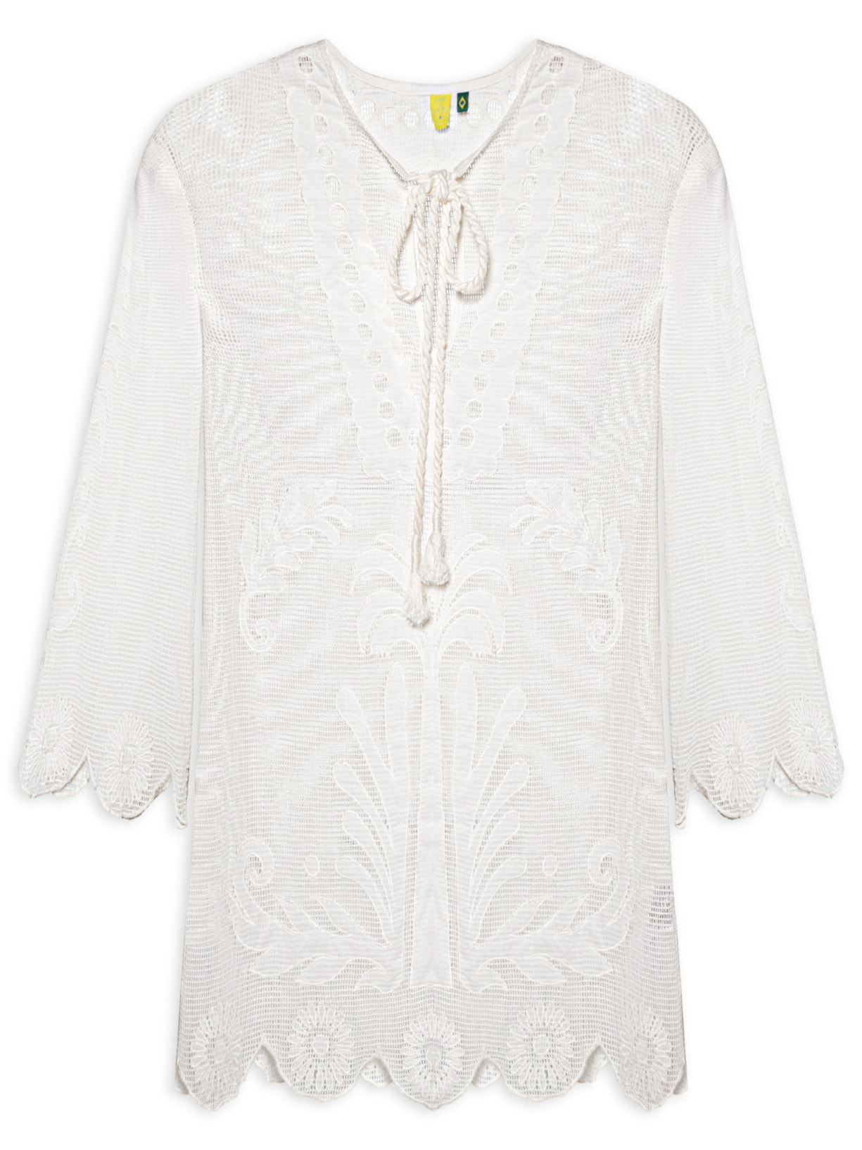 Saída Feminina Caftan Tela Listra Tropical Off White Farm Praia