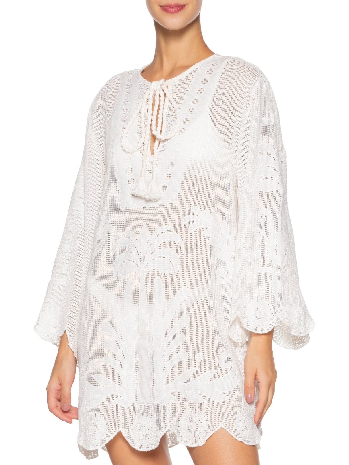 Saída Feminina Caftan Tela Listra Tropical Off White Farm Praia