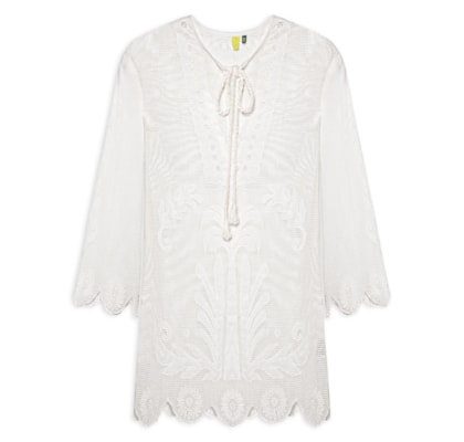 Saída Feminina Caftan Tela Listra Tropical - Off White