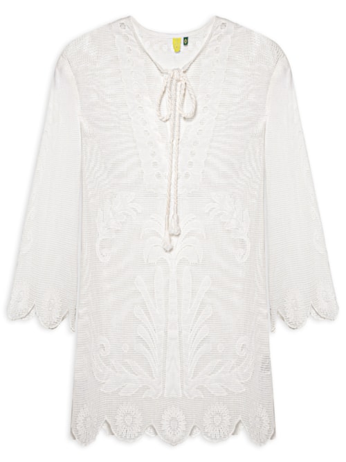 Saída Feminina Caftan Tela Listra Tropical - Off White