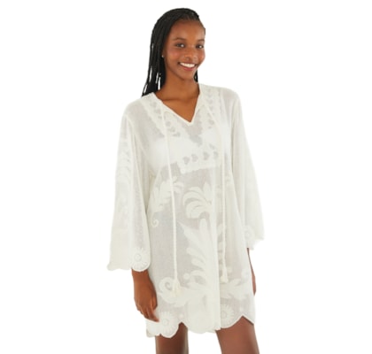 Saída Feminina Caftan Tela Listra Tropical - Off White