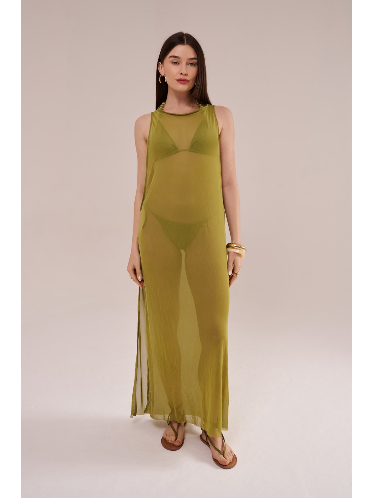 saída longa em tule pistache Suntime