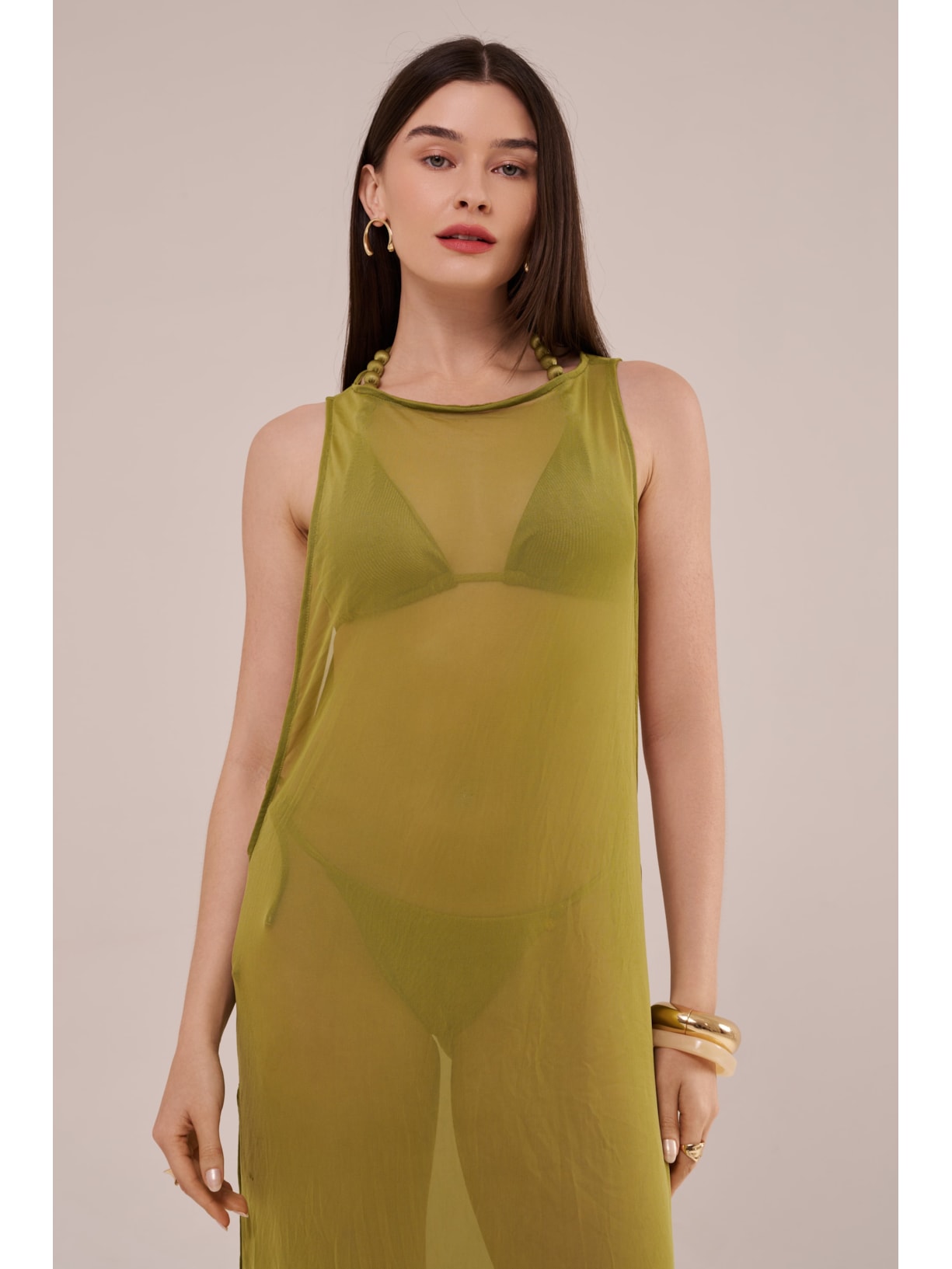 saída longa em tule pistache Suntime