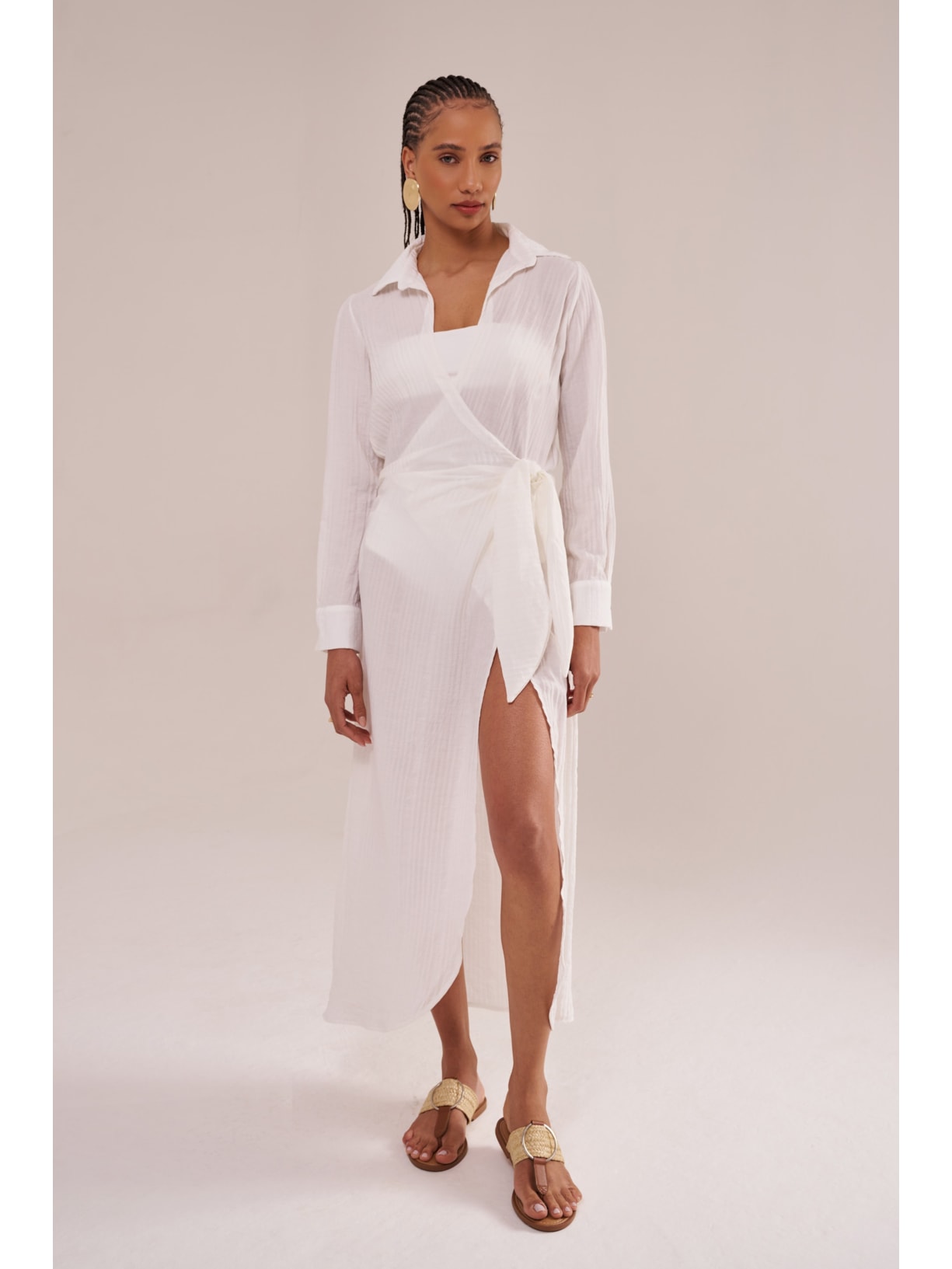 saída longa mykonos manga longa rayon off white Suntime