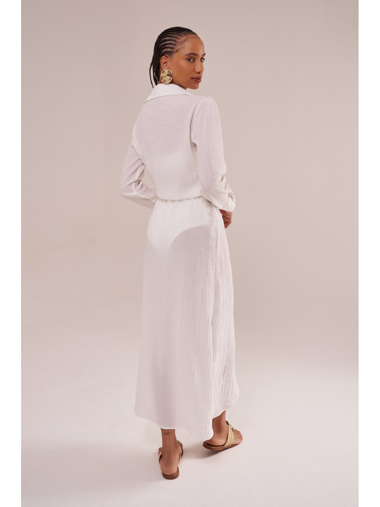 saída longa mykonos manga longa rayon off white Suntime