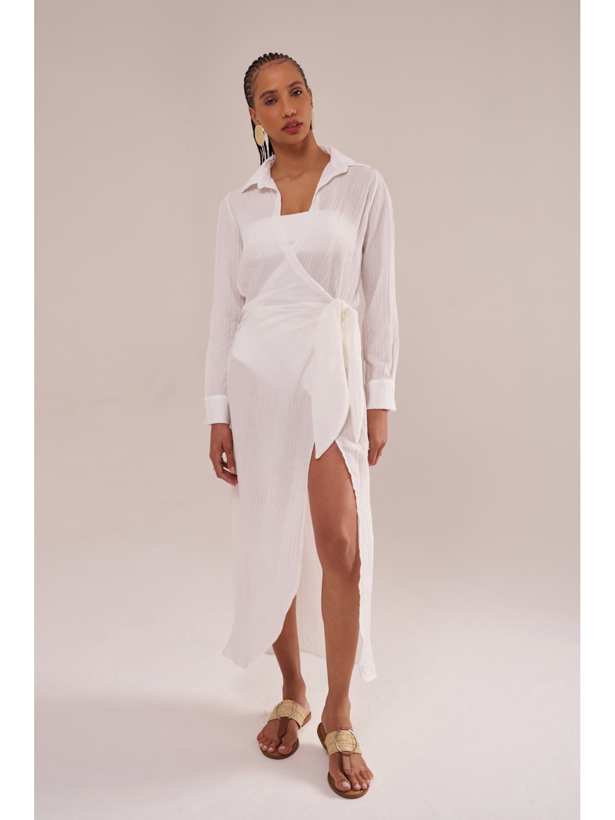 saída longa mykonos manga longa rayon off white Suntime