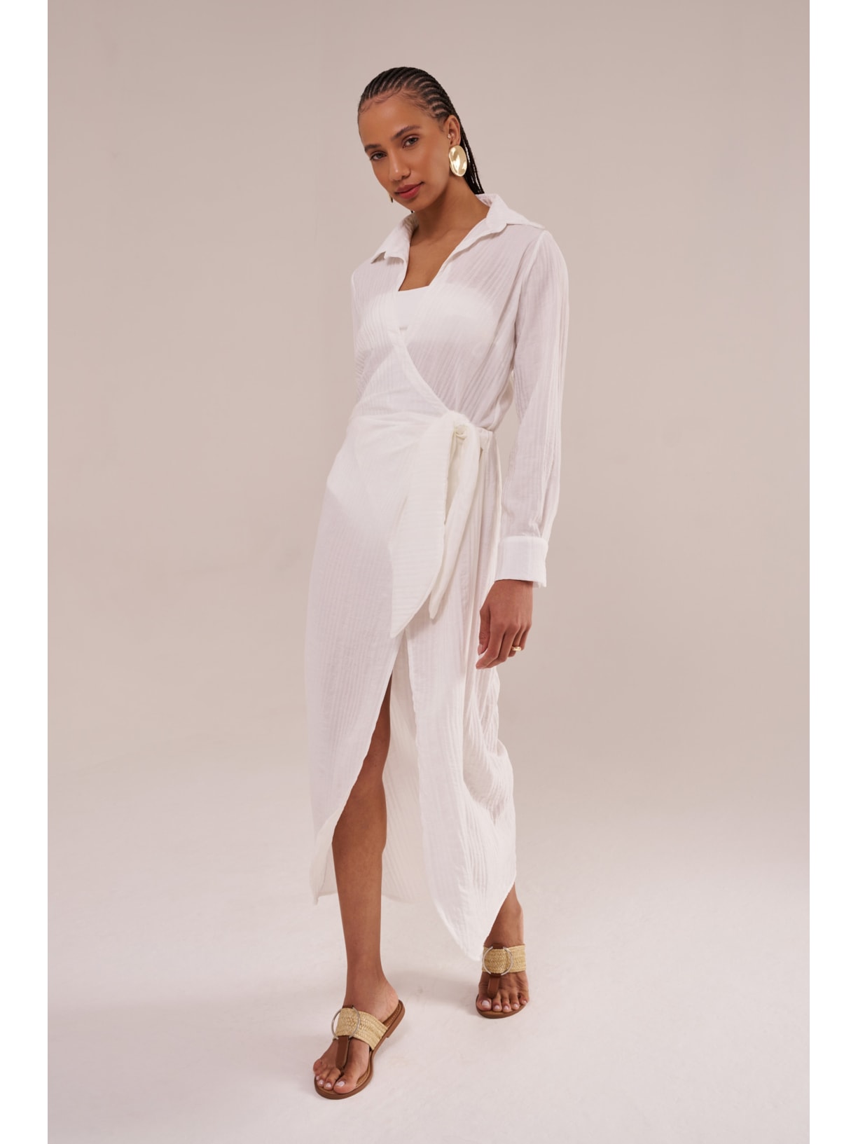 saída longa mykonos manga longa rayon off white Suntime