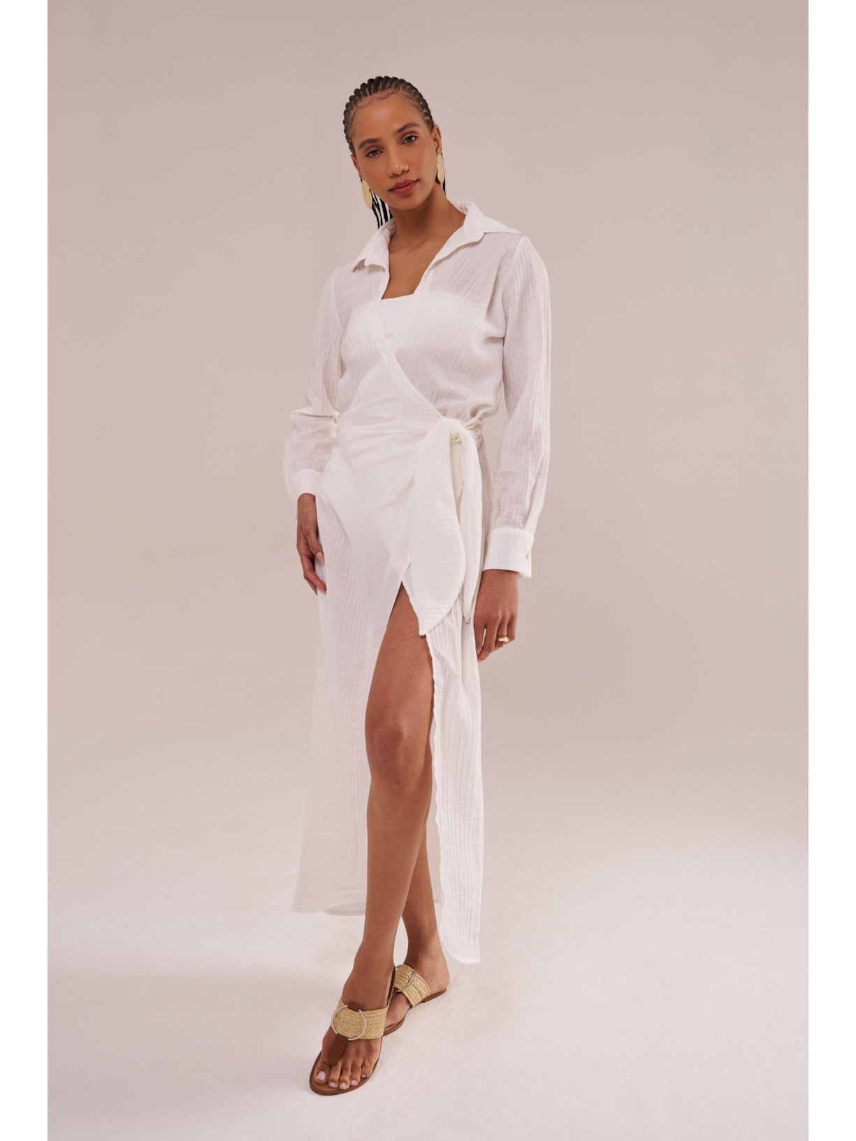 saída longa mykonos manga longa rayon off white Suntime