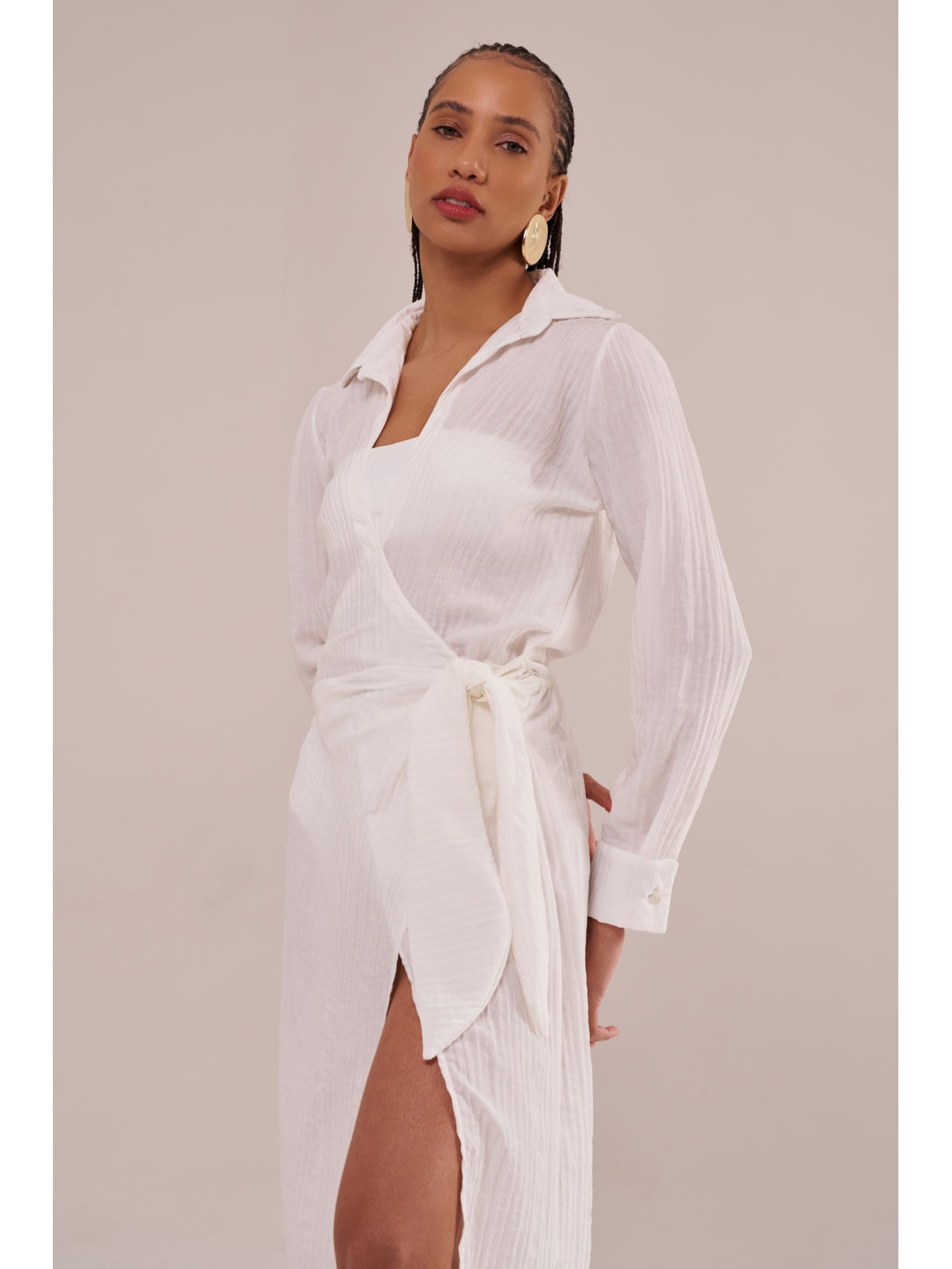 saída longa mykonos manga longa rayon off white Suntime