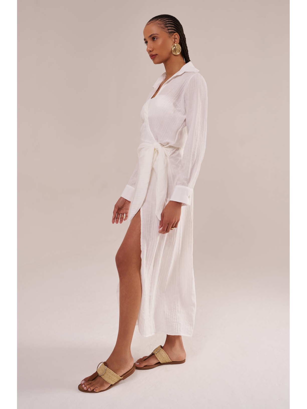 saída longa mykonos manga longa rayon off white Suntime