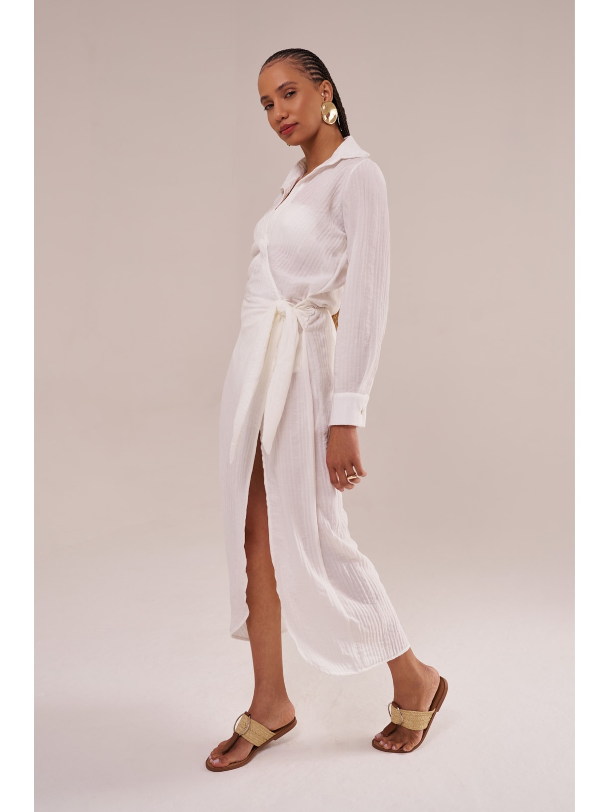 saída longa mykonos manga longa rayon off white Suntime