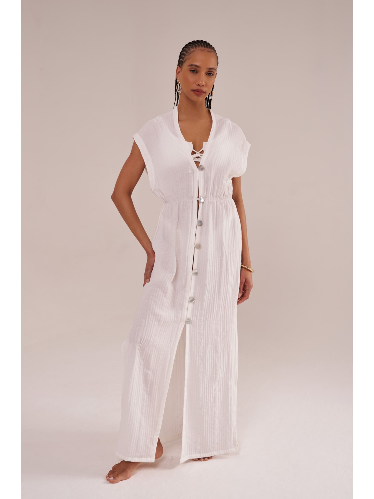 saída manga curta mykonos rayon off white Suntime