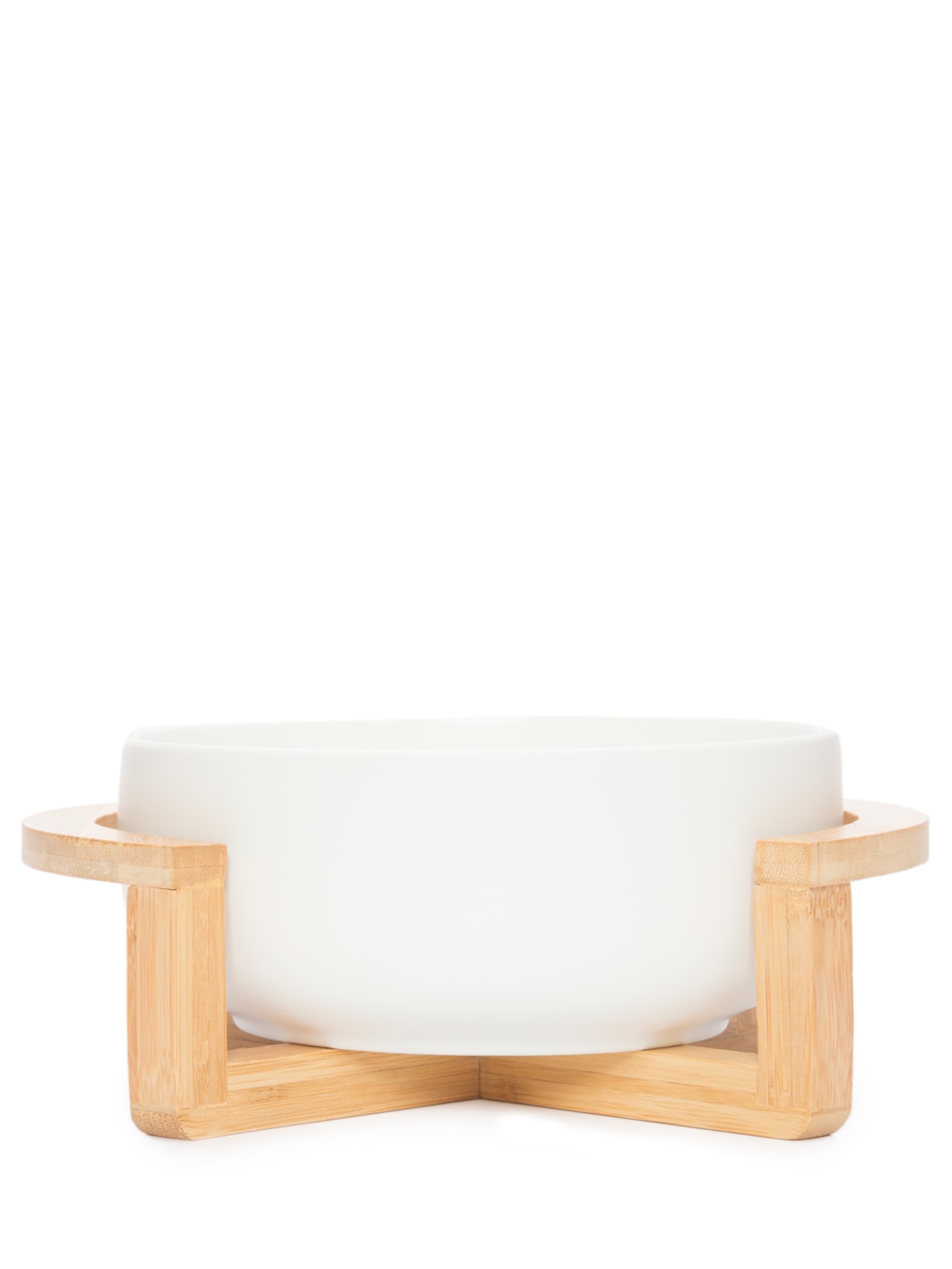Saladeira Em Porcelana Com Suporte Bambu Matt - Branco