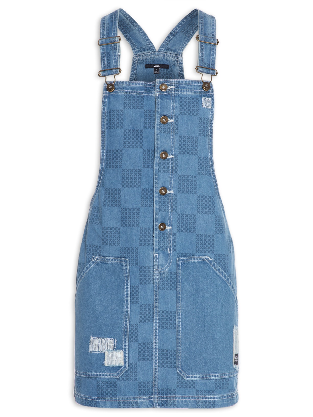 Salopete Feminino Mended Check Denim Pinafore - Azul