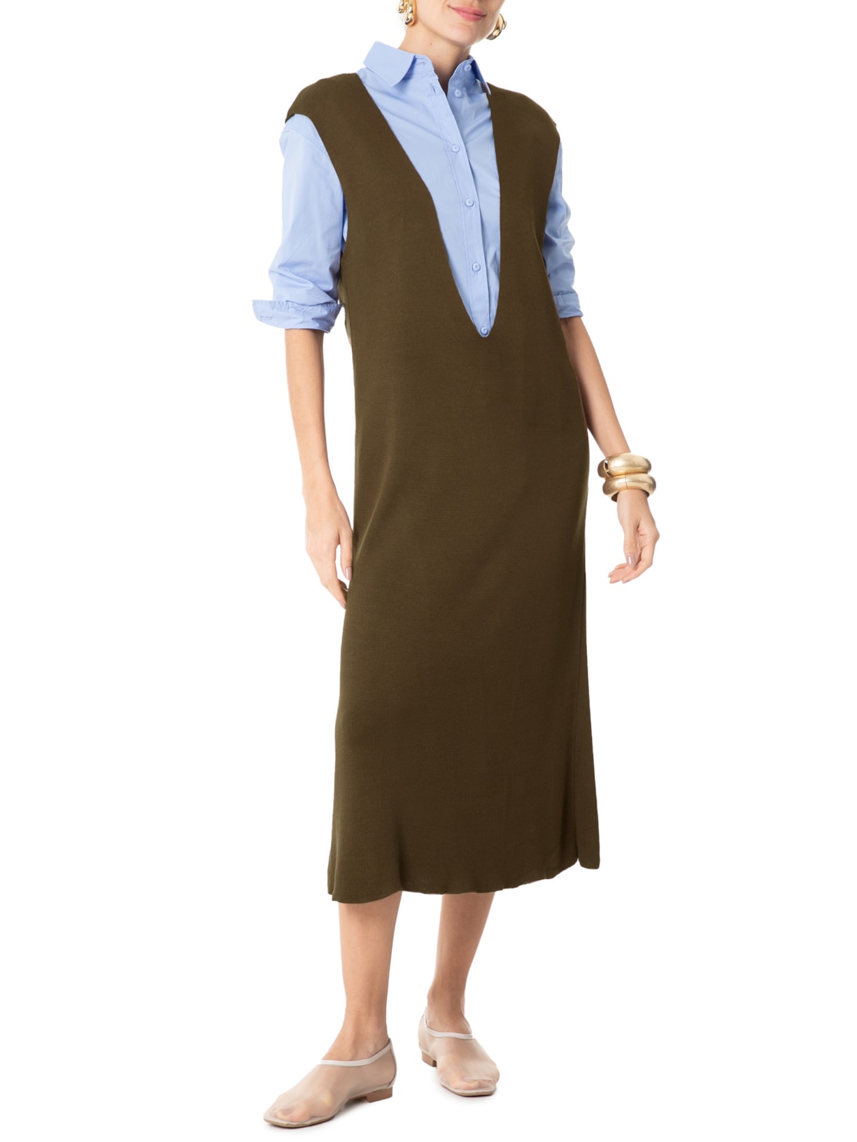 Salopete Midi Em Tricot Marrom '2Essential