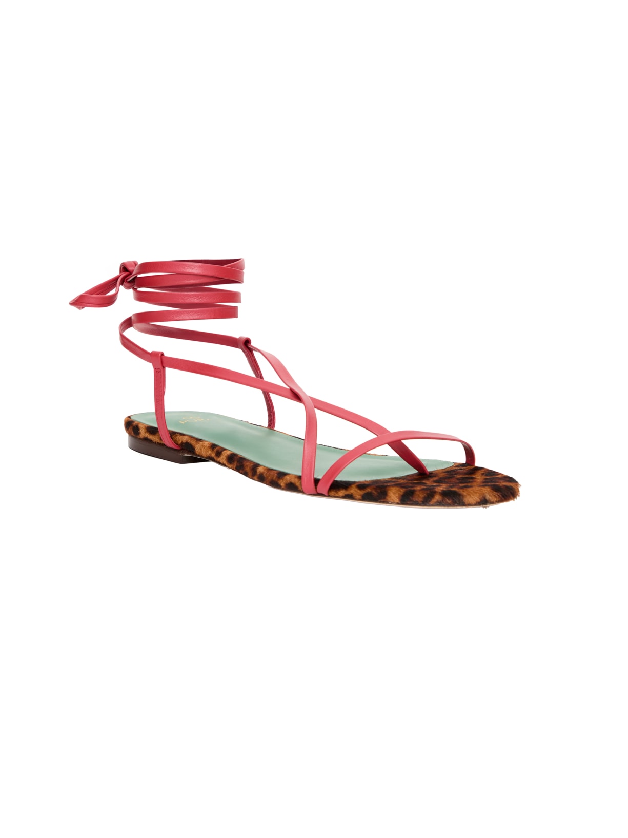 Sandália Couro Flat Lina Vermelho e Onça Pura