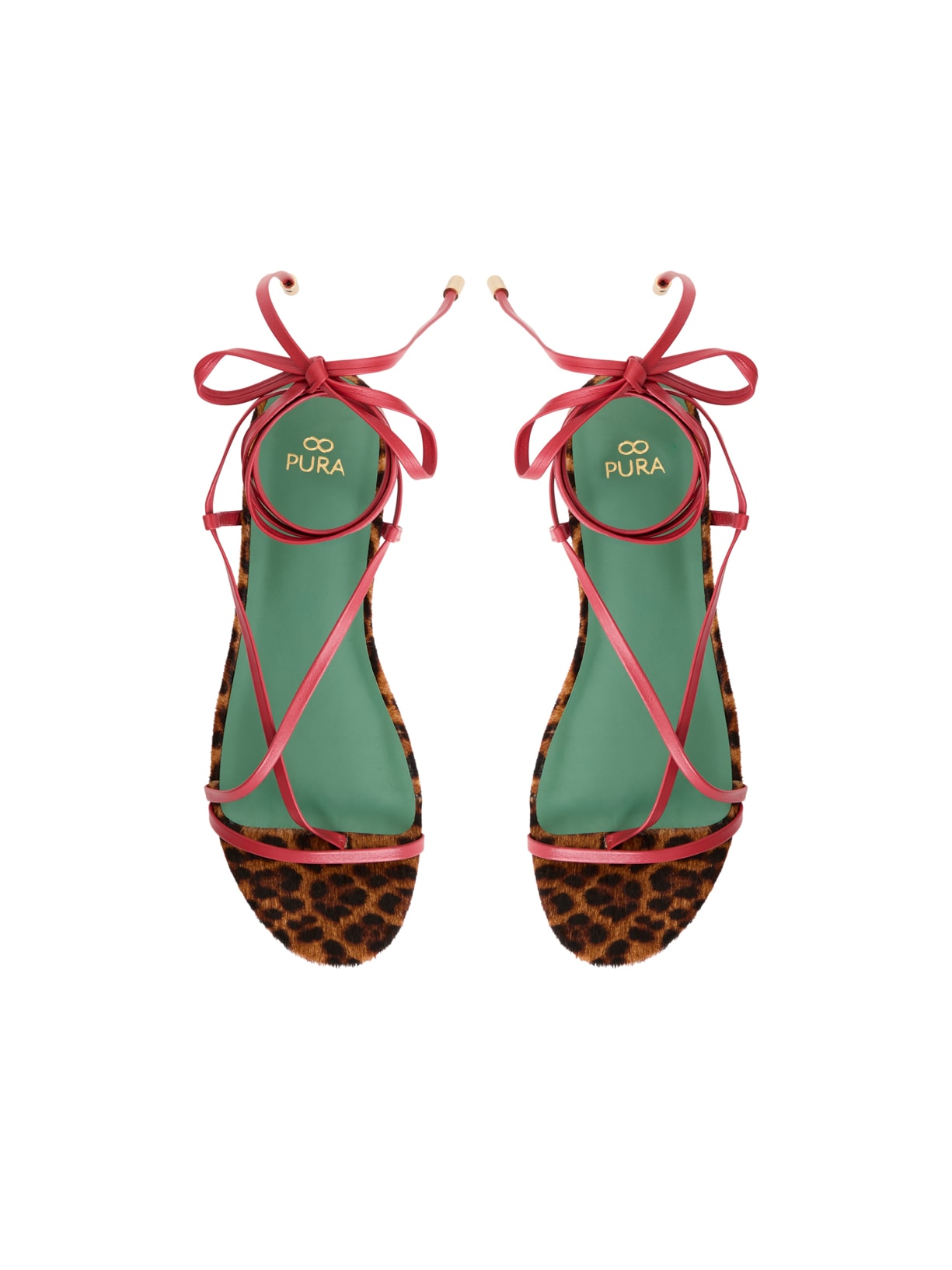 Sandália Couro Flat Lina Vermelho e Onça Pura