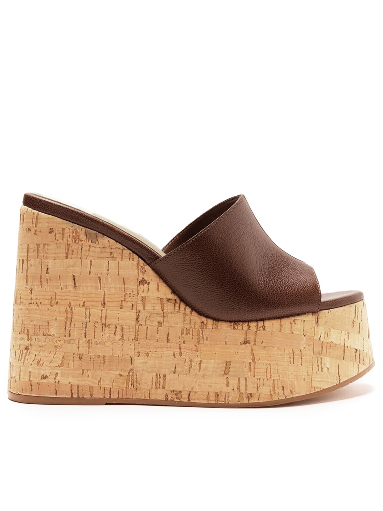 Sandália Dark Couro Salto Plataforma Cortiça - Marrom