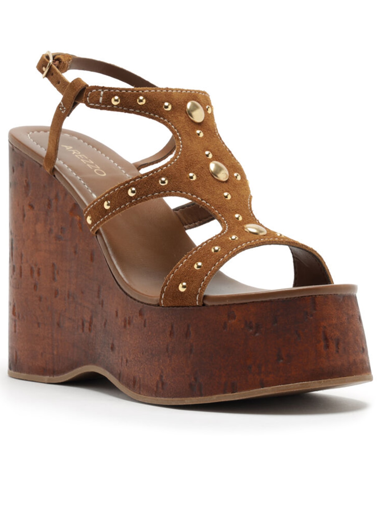 Sandália Feminina Acamurçada Plataforma Recortada Marrom Arezzo
