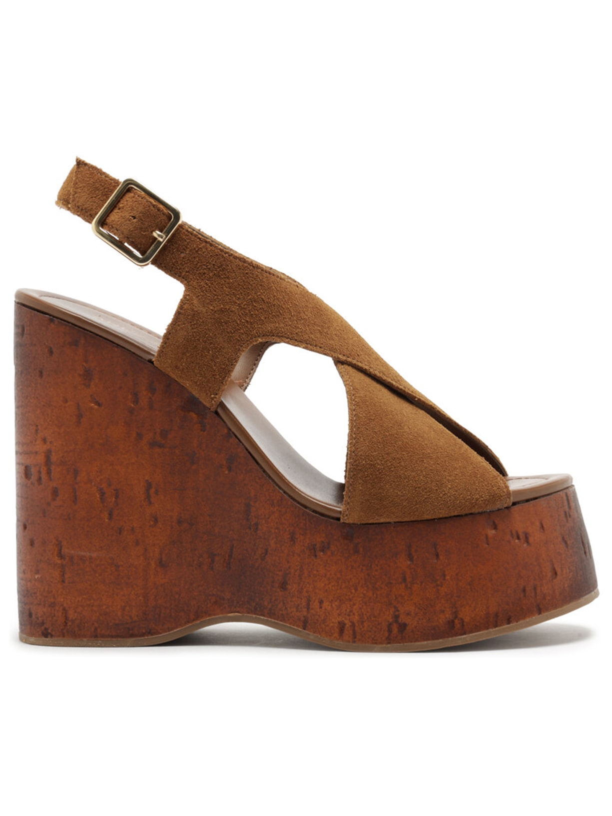 Sandália Feminina Acamurçada Plataforma Tiras Largas - Marrom