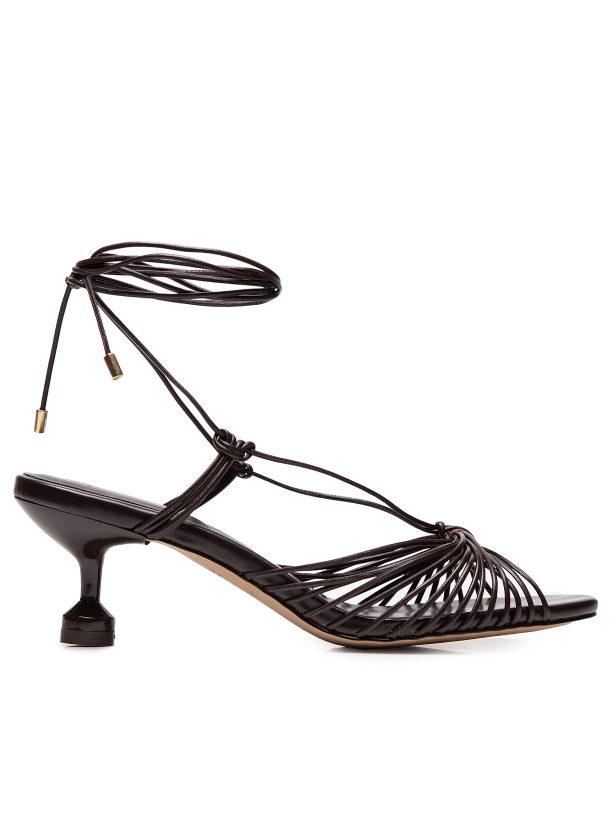 Sandália Feminina Amarrações Salto Médio - Marrom