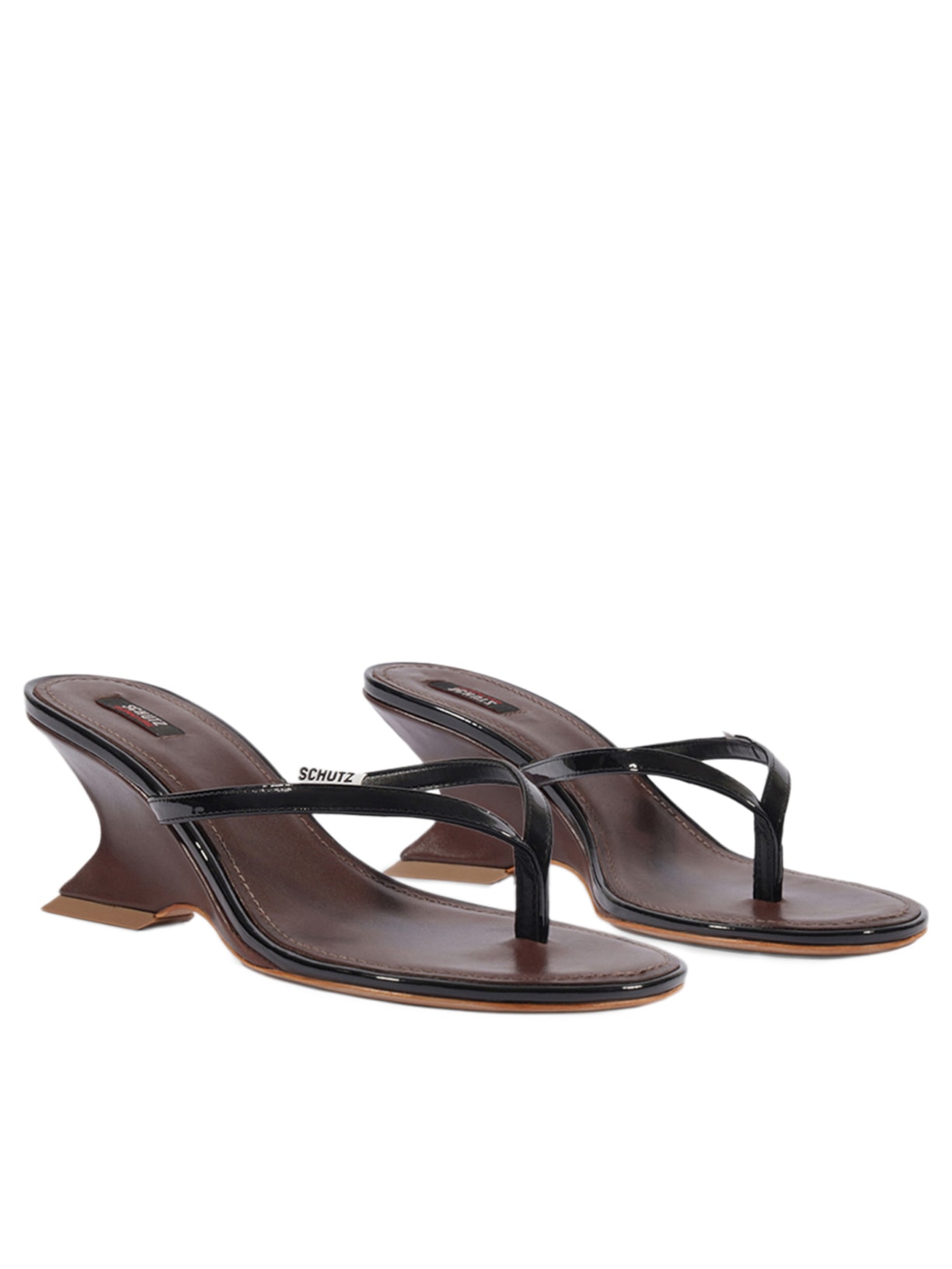 Sandália Feminina Anabela Bico Redondo Couro Preto Schutz