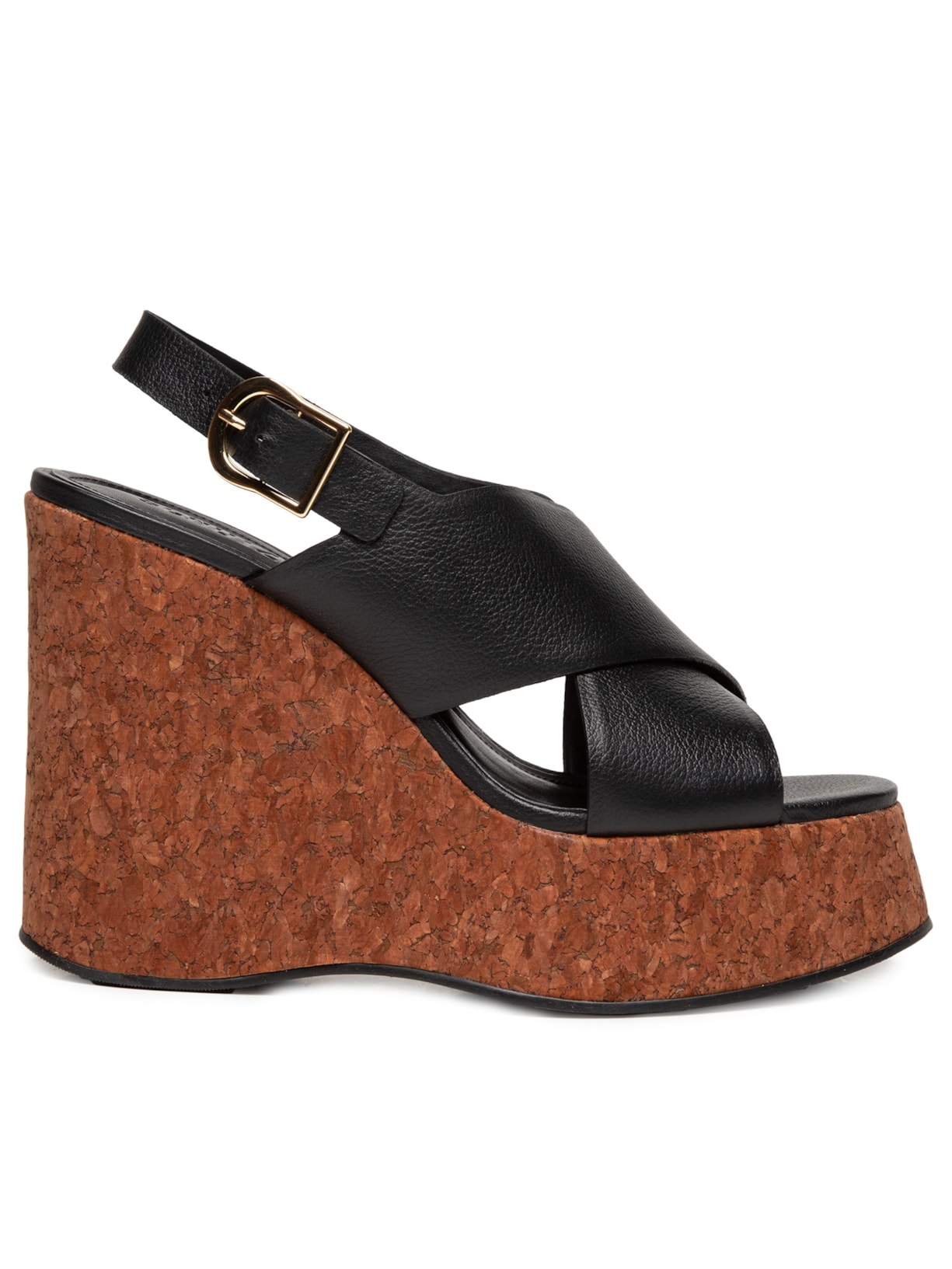 Sandália Feminina Anabela Couro - Preto