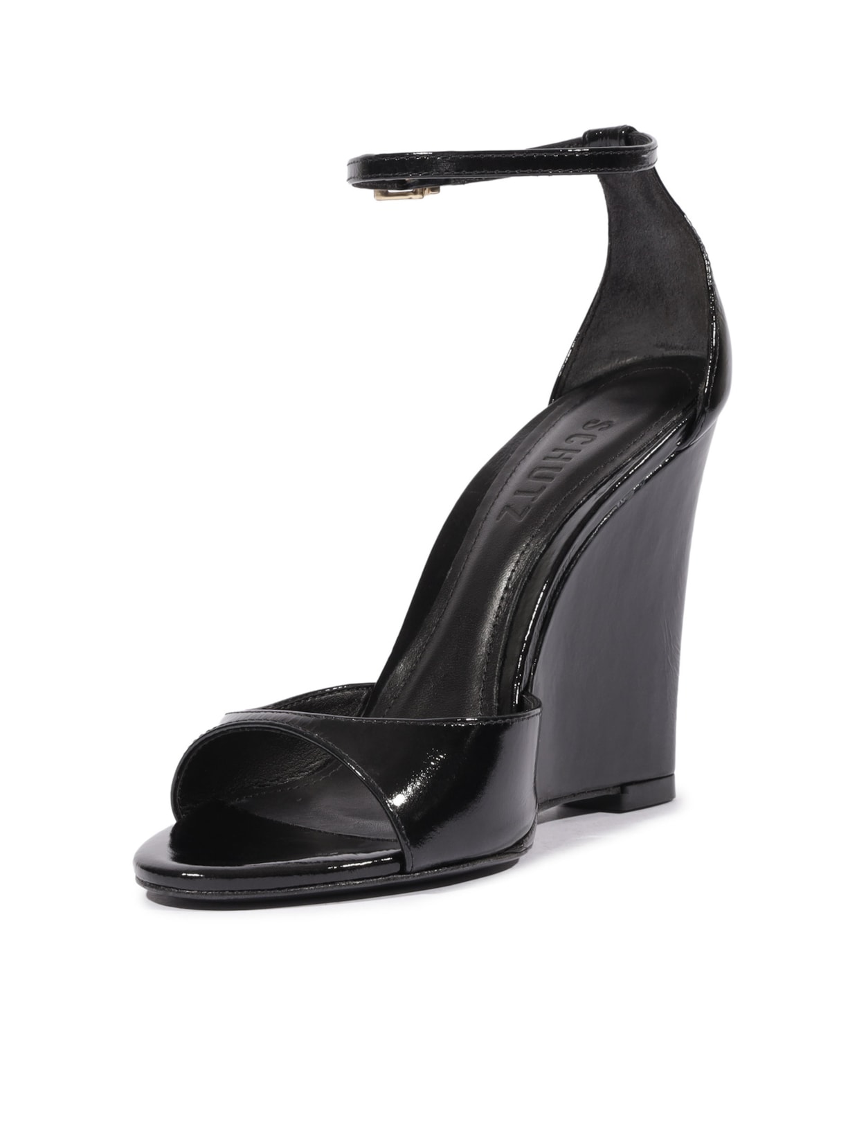 Sandália Feminina Anabela Couro Preto Schutz