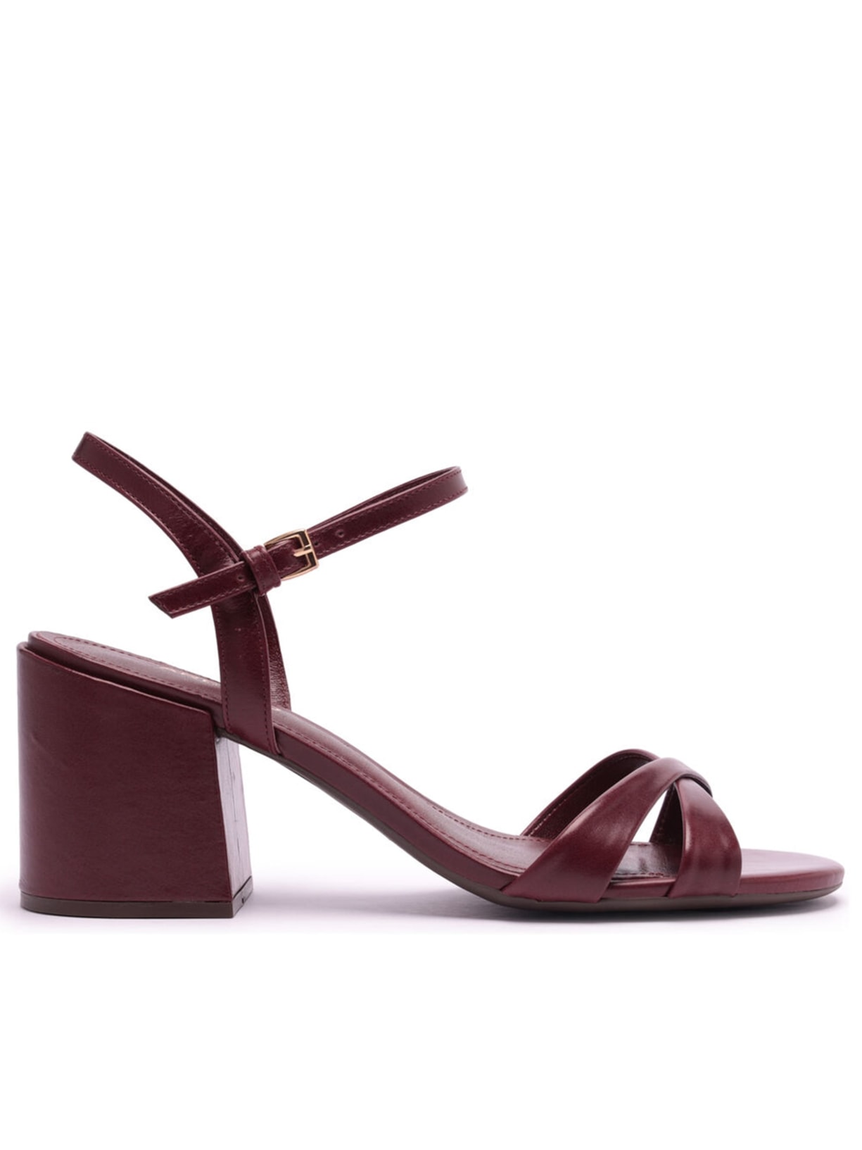 Sandália Feminina Bordô Couro Bloco Tiras Finas Básica - Vinho