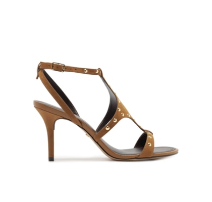 Sandália Feminina Camurça Salto Fino Recorte - Marrom