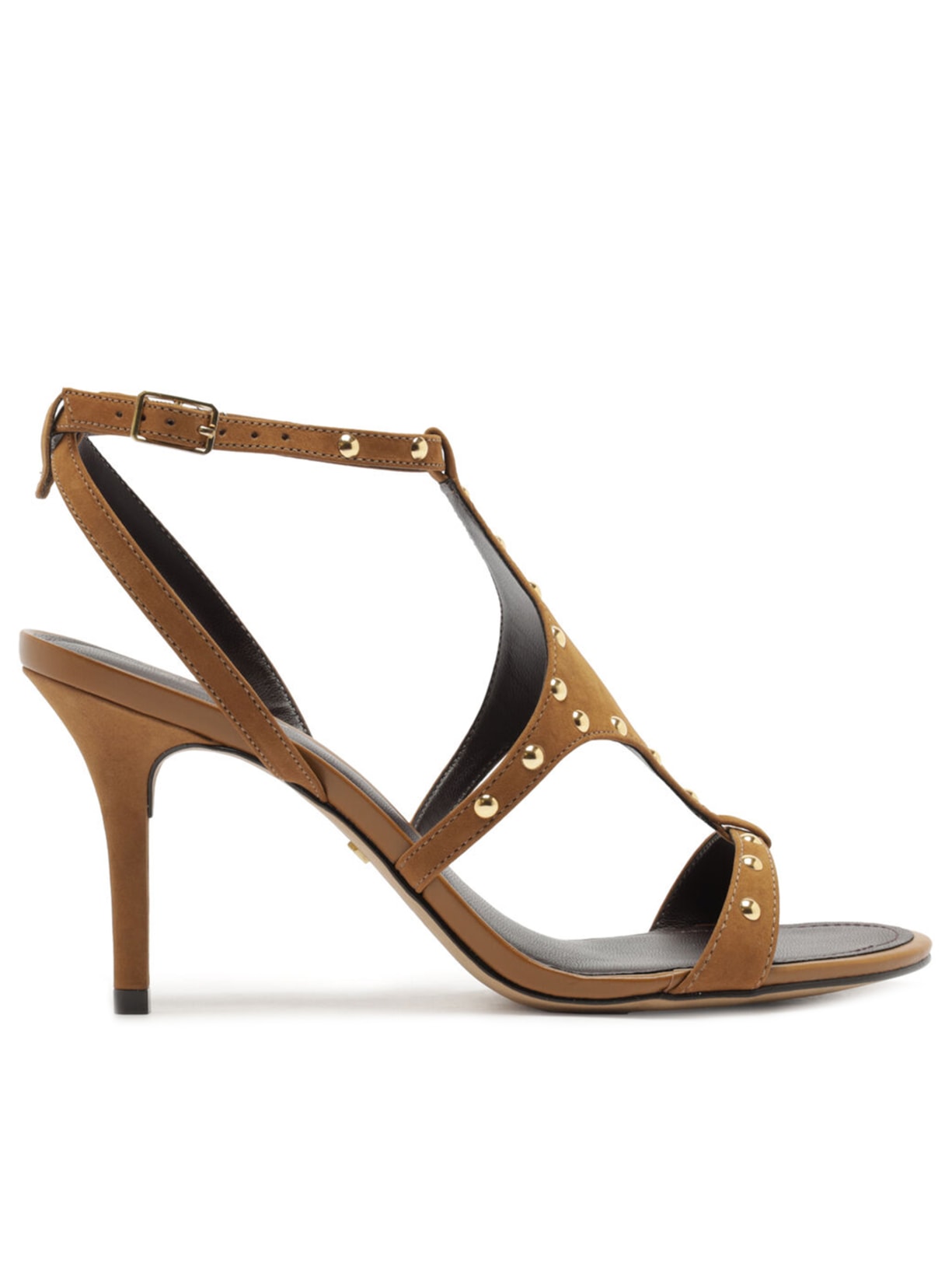 Sandália Feminina Camurça Salto Fino Recorte - Marrom