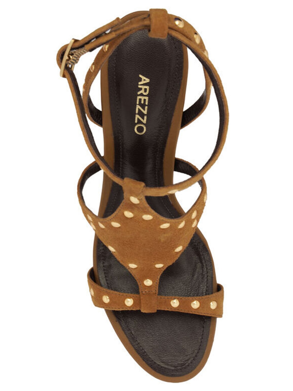 Sandália Feminina Camurça Salto Fino Recorte Marrom Arezzo