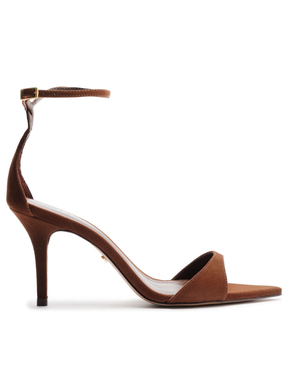 Sandália Feminina Camurça Salto Médio Tiras - Marrom