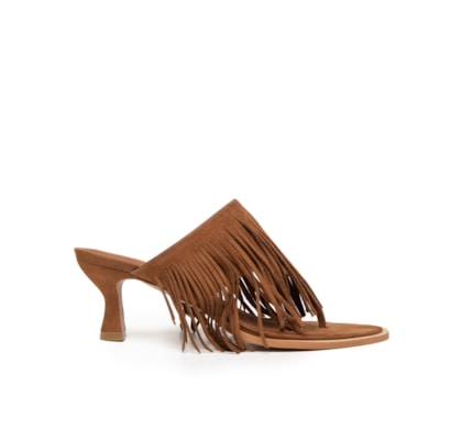 Sandália Feminina Com Franjas Em Couro - Marrom