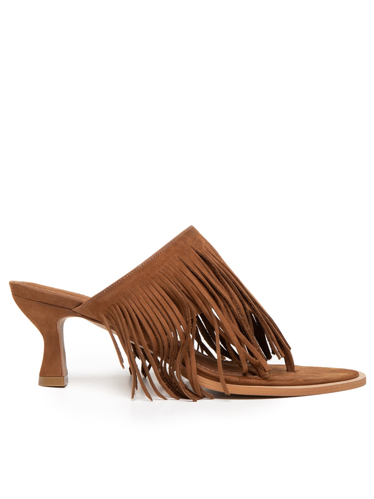 Sandália Feminina Com Franjas Em Couro - Marrom