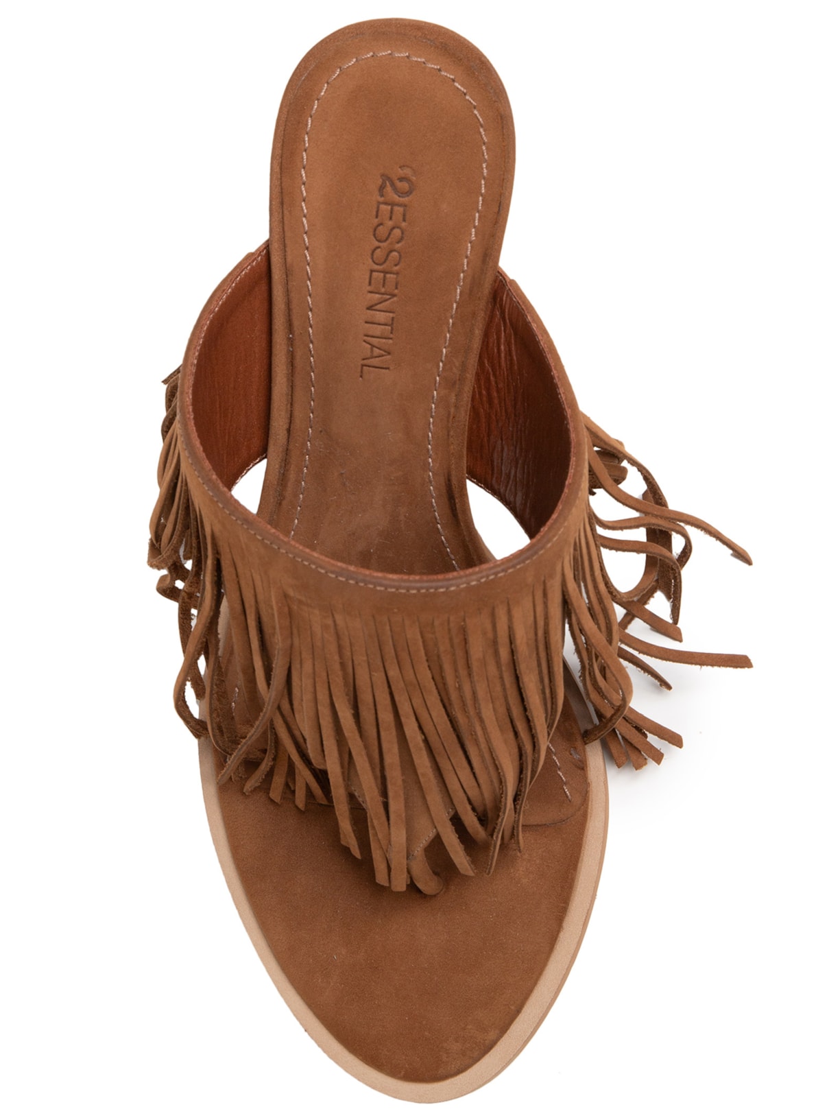Sandália Feminina Com Franjas Em Couro Marrom '2Essential