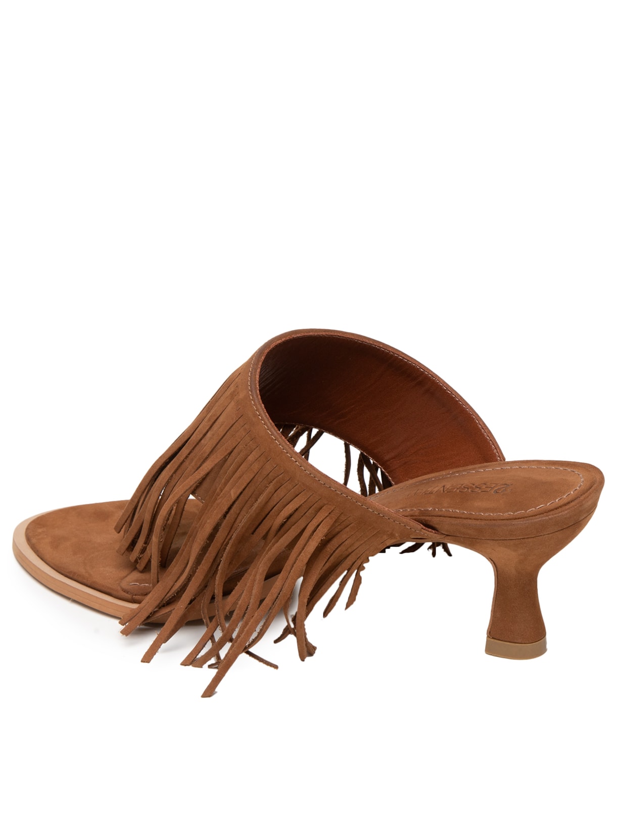 Sandália Feminina Com Franjas Em Couro Marrom '2Essential