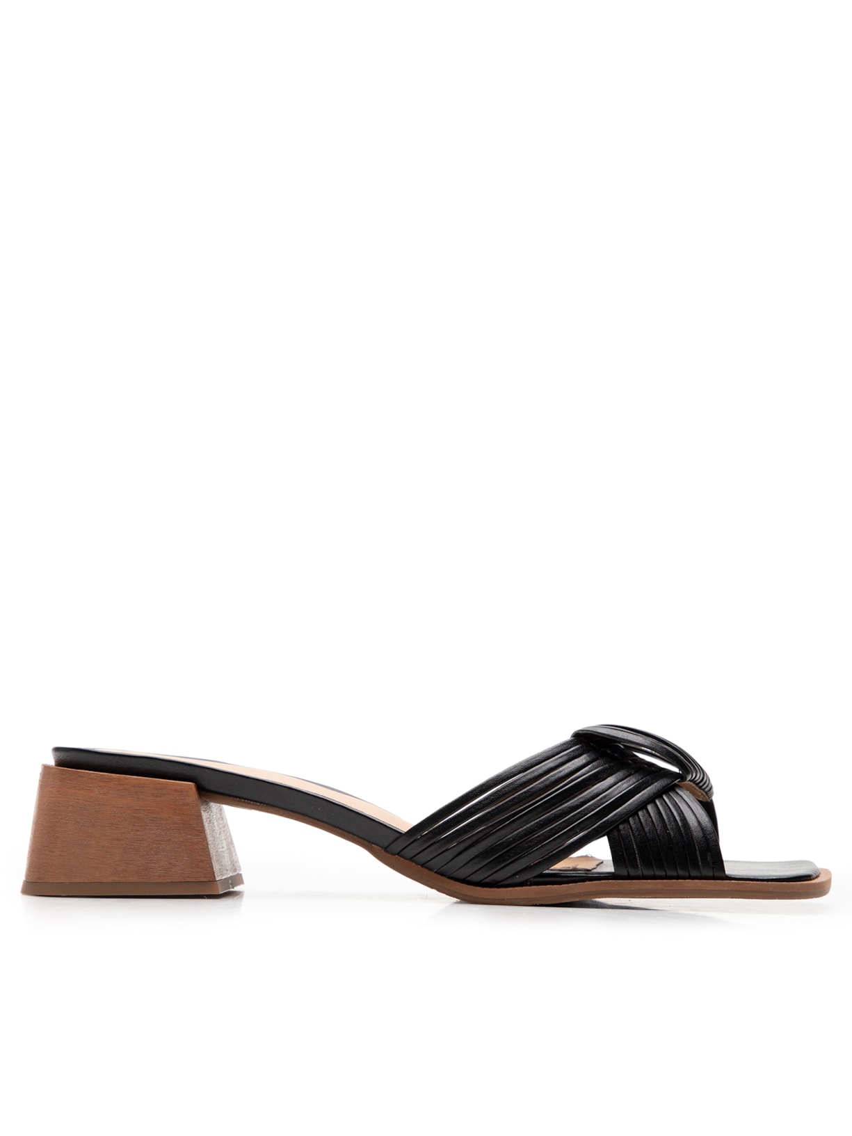 Sandália Feminina Com Salto Em Couro Transpassada - Preto