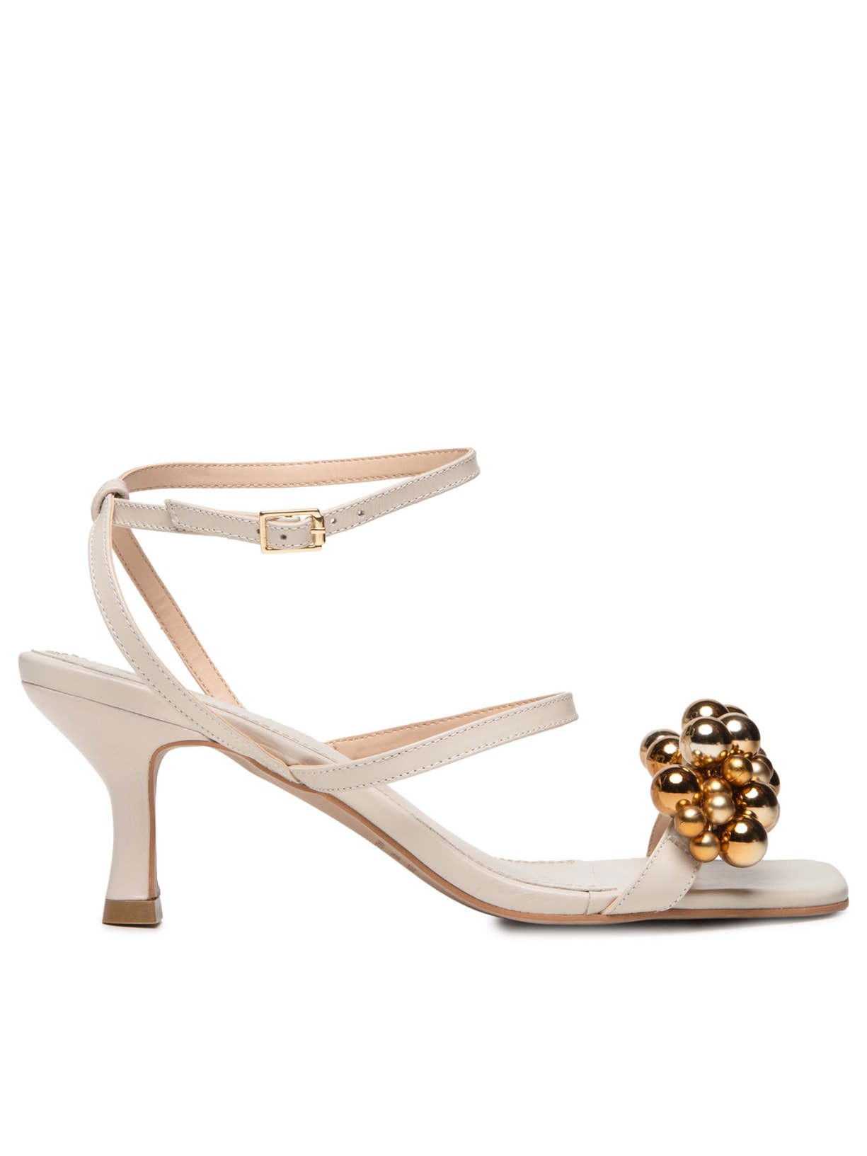 Sandália Feminina Com Salto Enfeites - Off White