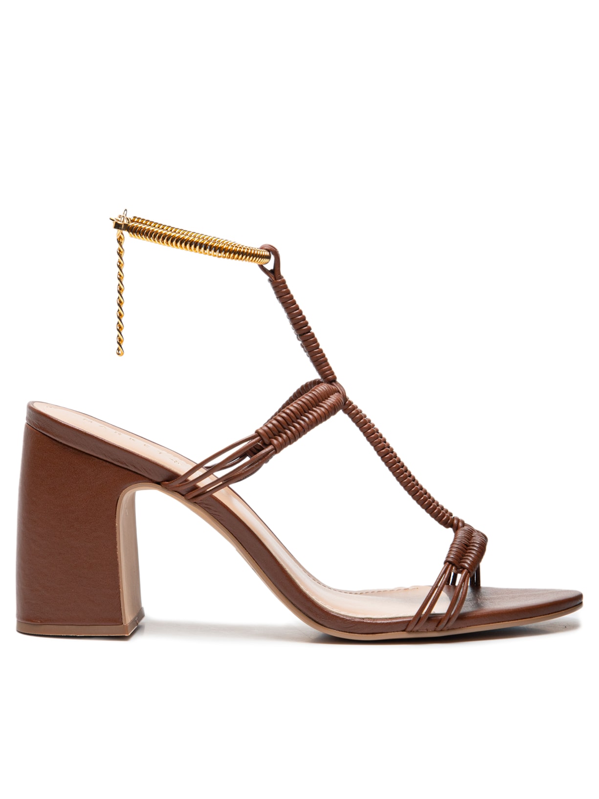 Sandália Feminina Com Salto Trançada Em Couro - Marrom