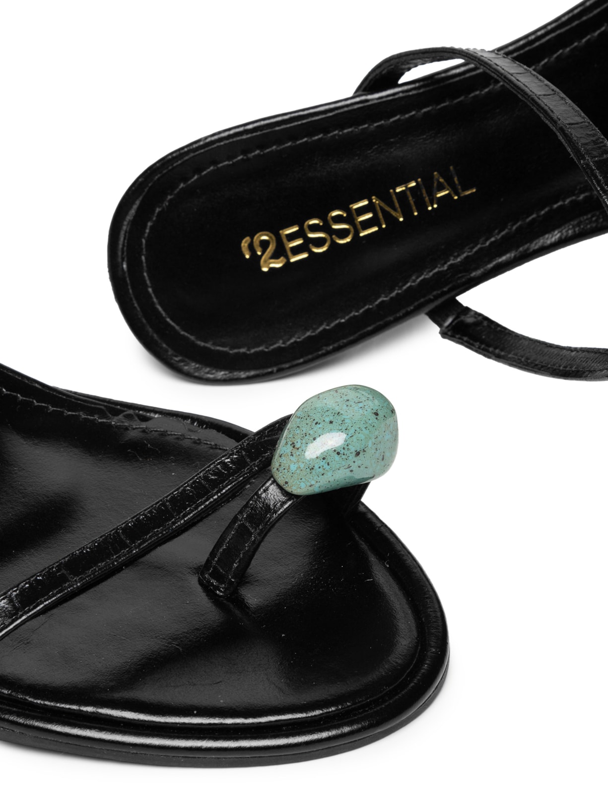 Sandália Feminina Com Tiras Finas Em Couro Preto '2Essential